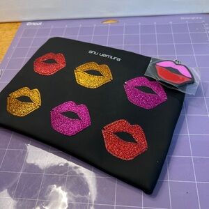 Shu Uemura Black Pouch with Glittery Lips Design